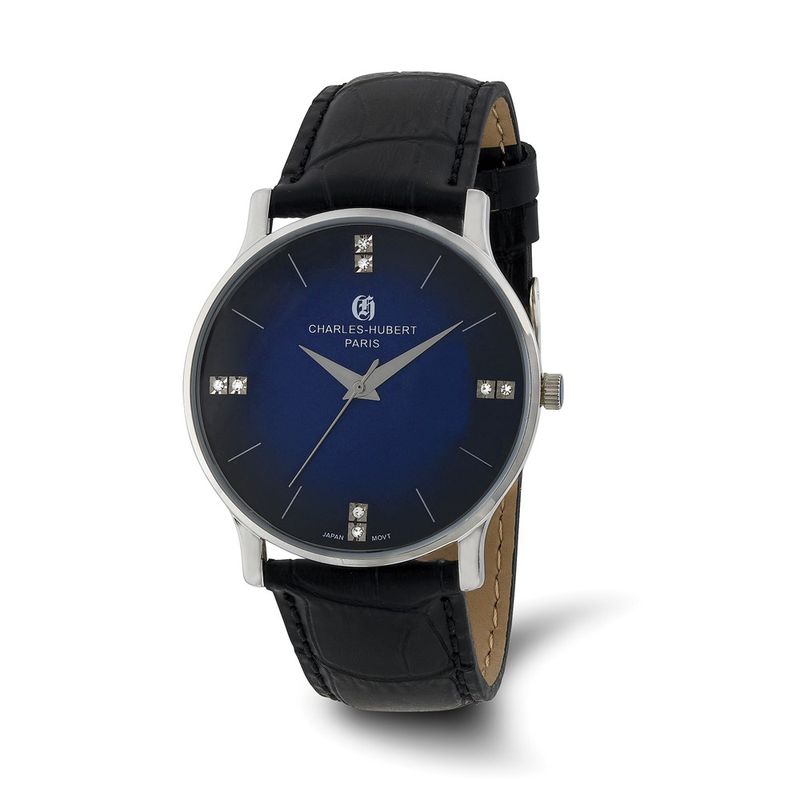 Charles Hubert Mens Stainless Steel Blue Dial Leather Watch
